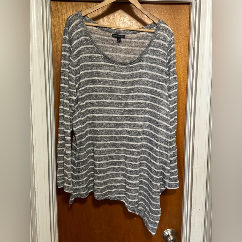 Lane Bryant Silver and White Striped Sweater sz 22/24.